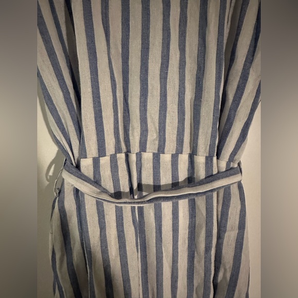 Pocket Front Blue and White Stripe Button Up Belted Dress - Picture 7 of 7